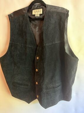 GREAT LAND 100% LEATHER WITH NYLON BACK MENS BLACK SUEDE 4 BUTTONS VEST SIZE 2XL